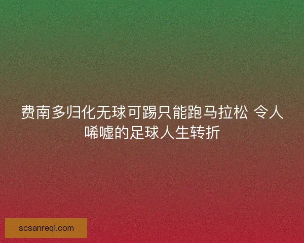 费南多归化无球可踢只能跑马拉松 令人唏嘘的足球人生转折